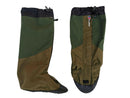 Pair of Berghaus Yeti Gore-Tex waterproof winter hiking gaiters in olive drab with black rubber soles and front closure.