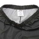 Close-up of elasticated waistband and interior lining of waterproof olive Belgian military wet weather pants