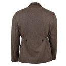 Back view of genuine Bulgarian army wool jacket in grey-brown with button details and military design