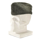 Genuine Danish army wool side cap in grey, vintage 1950s military field combat garrison hat on white bust display.