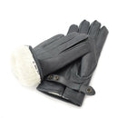 Pair of genuine German Police grey leather gloves with wool lining and button strap for winter warmth and durability