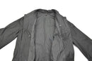 Open genuine grey Greek Army M65 unlined military surplus jacket showing interior and button closures