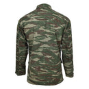 Back view of a durable ripstop Genuine Greek military jacket in green and brown lizard camo pattern.