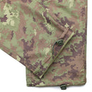 Close-up of genuine Italian military combat pants in vegetato camouflage ripstop fabric with adjustable cuff detailing