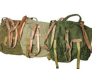 Three genuine Romanian army bread bags in olive canvas with leather straps and military surplus design