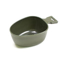 Genuine Swedish Army green plastic cup with handle, durable and heat-resistant for outdoor and military use.