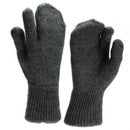 Pair of genuine Swiss army wool trigger mittens glove liners designed for warmth and durability in cold weather.