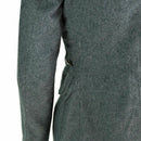 Close-up of grey genuine Swiss army surplus wool jacket showing side pocket and sleeve details
