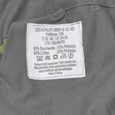 Leo Köhler activewear pants label showing size, fabric composition 65% cotton 35% polyester, and care instructions.
