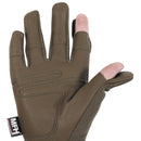 Coyote brown MFH tactical glove with breathable material, foldable thumb and index finger for precision handling.