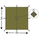 Top view diagram of 3x3m MFH Tarp Extreme M95 camouflage waterproof and windproof shelter with fixation loops.
