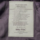 Mil-Tec cold weather parka with detachable liner and hood in black color sizing label