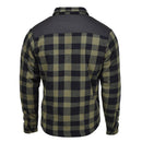 Back view of MIL-TEC German Military lumberjack jacket in black and olive plaid checkered warm fabric