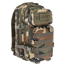 MIL-TEC U.S. Assault tactical backpack 20 liters in woodland camouflage with MOLLE system and padded straps for hiking and trekking