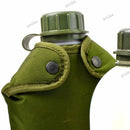 Original Norwegian military water flask with olive green protective pouch and secure screw cap for outdoor hydration.