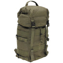 Original Austrian military tactical backpack in olive drab green with detachable top cover and MOLLE webbing 25L capacity