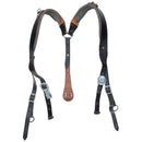 Original Austrian Army vintage Y-Strap braces made of durable black leather with metal clips and adjustable straps