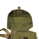 Open vintage British Military gasmask M44 lightweight olive green canvas filter bag with strap