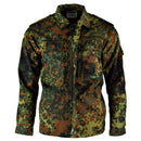 Original German Army shirt with flecktarn camouflage, zipped front, chest and arm pockets, and epaulets.