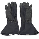 Original German Army black aramid long gloves with leather palms, heat resistant and tactical surplus design.