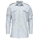 Original Swedish Army bluish-gray military shirt with epaulets and buttoned chest pockets, new condition.