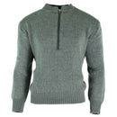 Original Swiss army pullover M74 grey virgin wool sweater with quarter-zip, elastic cuffs, and waistband for warmth and durability