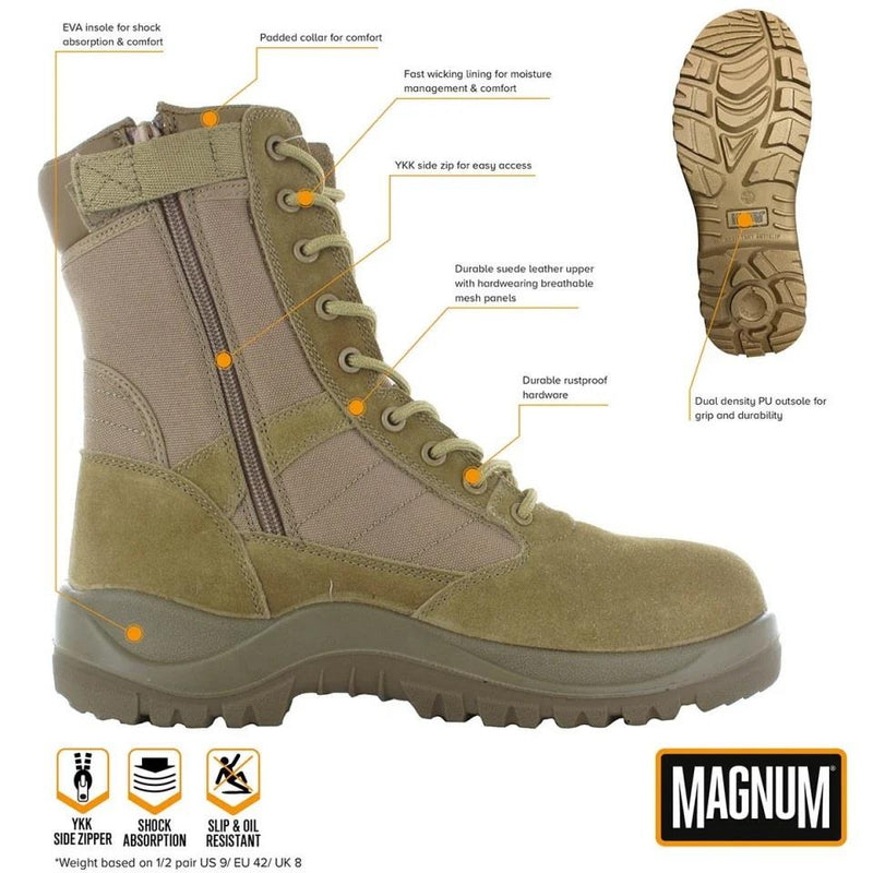 Chaussures de randonnée HI-TEC Magnum Centurion 8.0 Coyote chaussures tactiques zip latéral NEUF