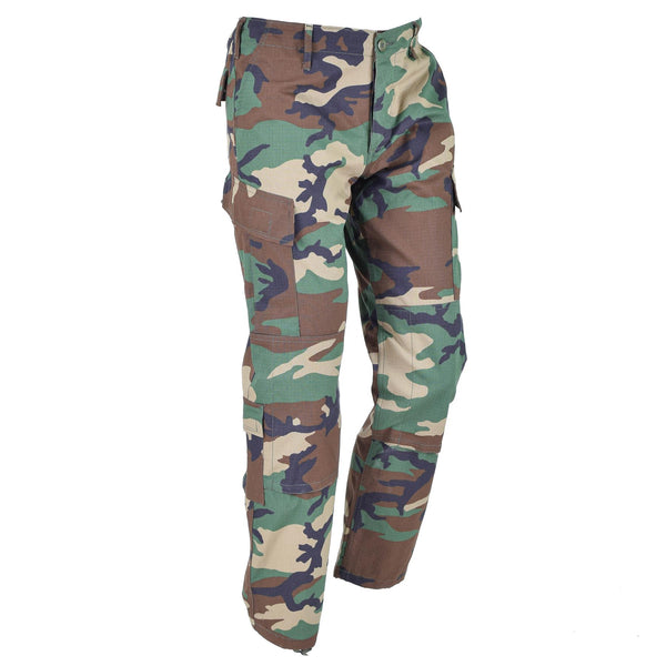Pantalon cargo BDU de marque Mil-Tec de style militaire américain en ripstop camouflage boisé