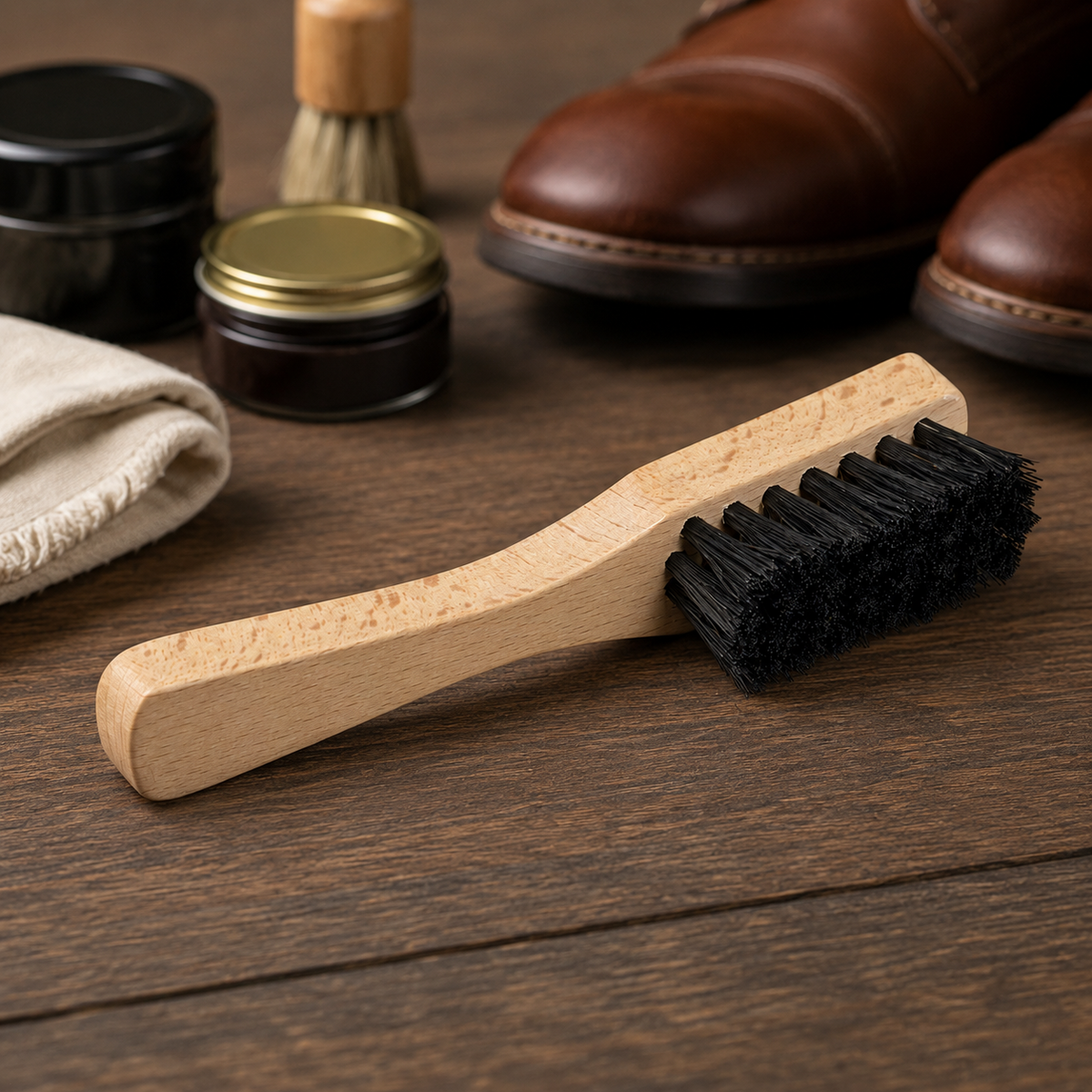 Saphir Mud Remover Brush Shoe Care 15cm Beech Wood Handle Stiff Bristles
