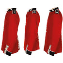 Three genuine British army scarlet red dress jackets with black cuffs and gold buttons shown from side views