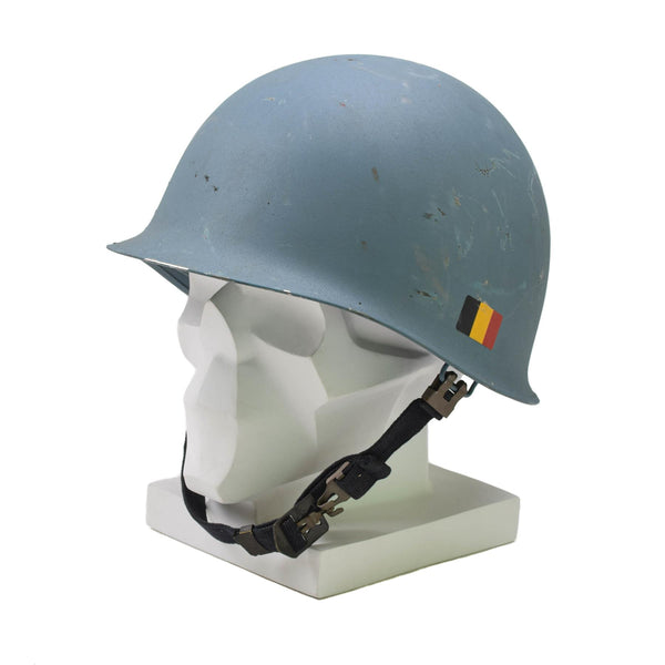 Casque militaire belge original en acier M51, combat tactique, intérieur en PVC bleu clair