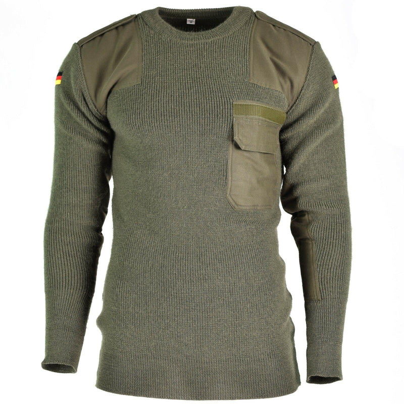 Véritable pull de l'armée allemande Commando Jumper Vert Olive Pull Laine NEUF