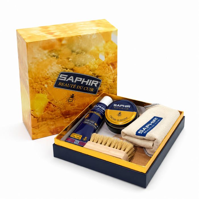 Saphir Box Large Shoe Care Kit Smooth Leather Polish Brush Cloth Set