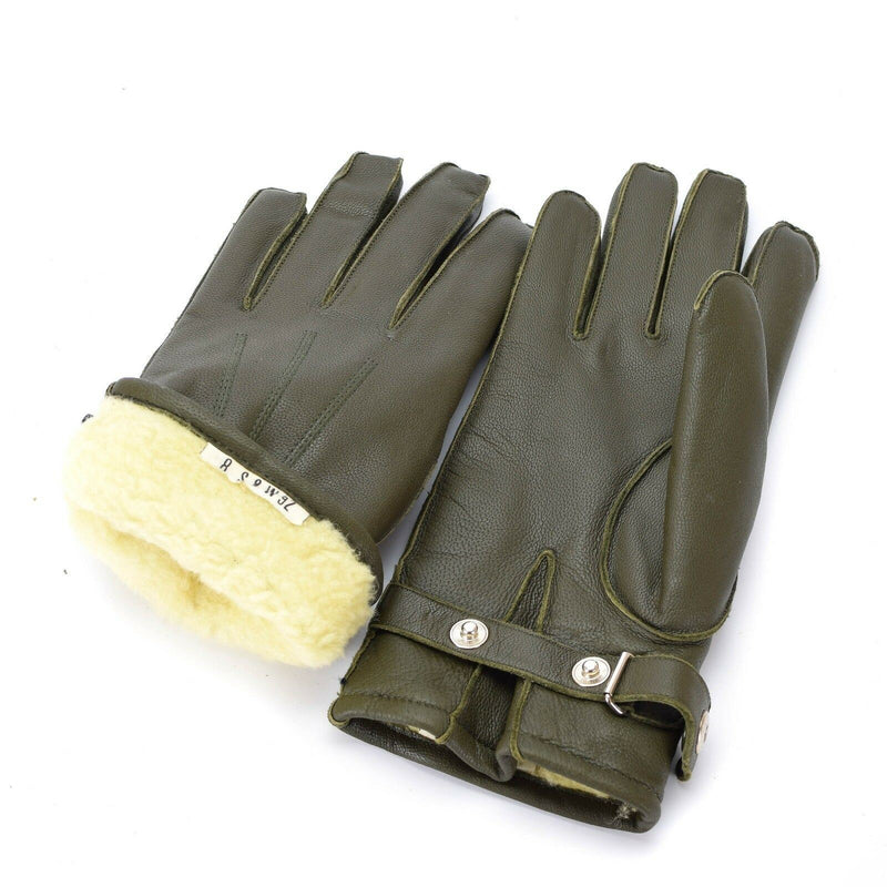 Gants de patrouille en cuir véritable de la police allemande OD doublés d'olive en laine 100% hiver NEUF