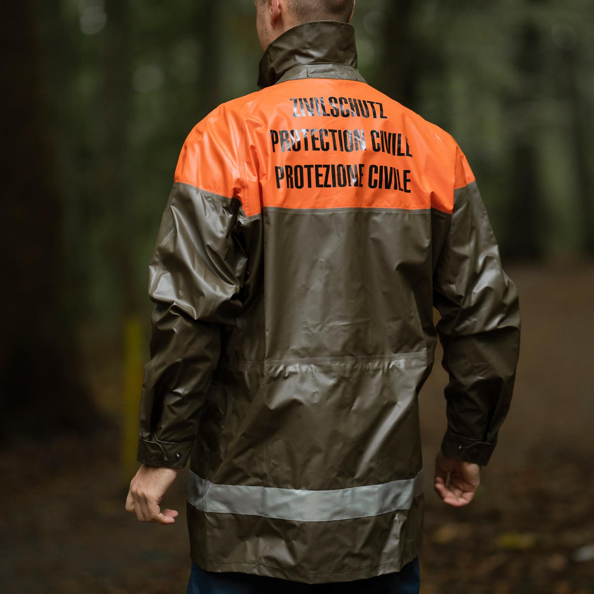 Original Swiss Civil Protection Waterproof Rain Jacket Long Coat Olive
