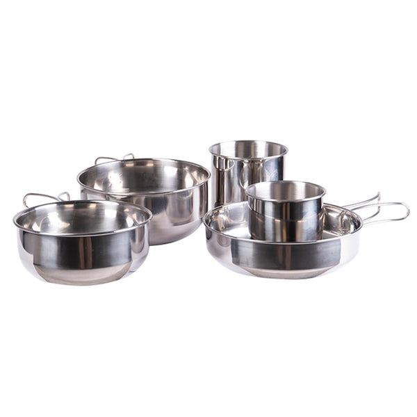 MIL-TEC cooking set stainless steel 5 pieces cookware camping outdoor utensils