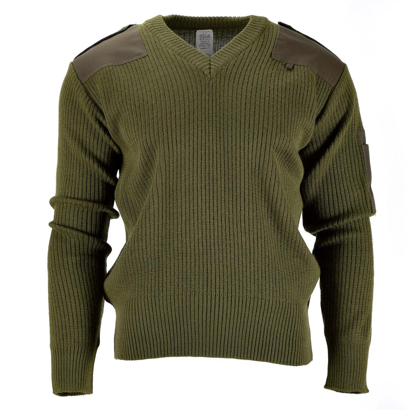 Pull original de l'armée italienne Commando Jumper Pull col V en laine verte NEUF