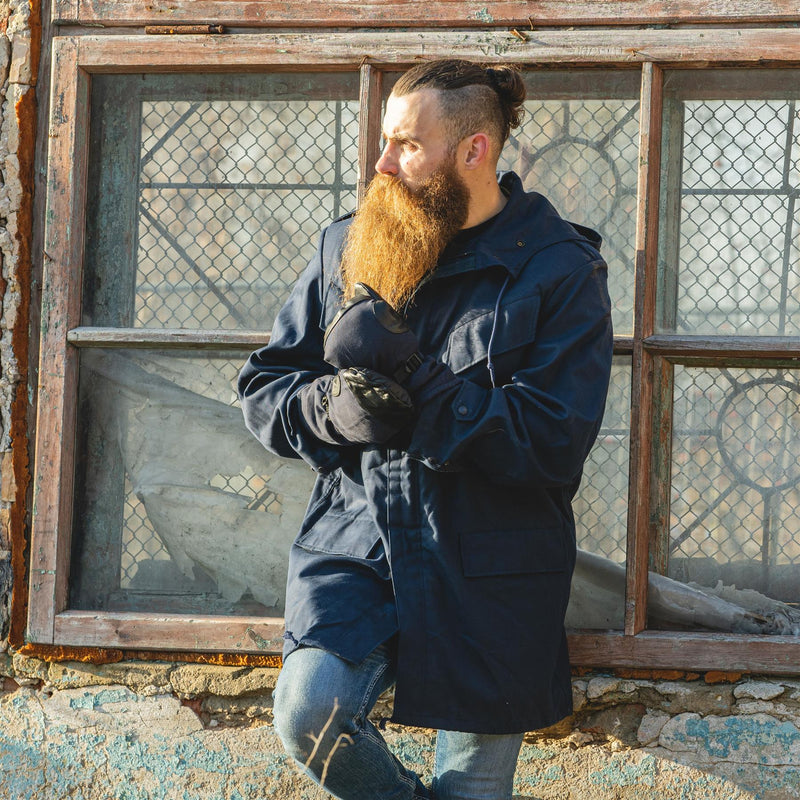 Parka d'officier militaire néerlandaise originale à capuche coupe-vent imperméable de l'armée bleu uni