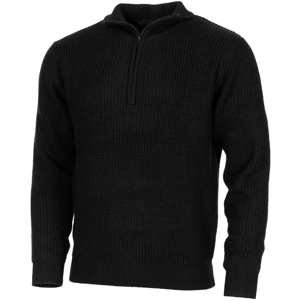 Pull Troyer de style militaire de marque MFH, pull en tricot côtelé avec fermeture éclair quart de tour, NEUF