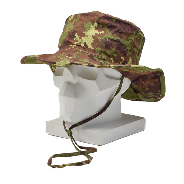 Original Italian Army Boonie Style Hat Vegetato Camouflage Pattern Chin Strap