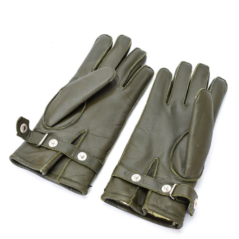 Gants de patrouille en cuir véritable de la police allemande OD doublés d'olive en laine 100% hiver NEUF