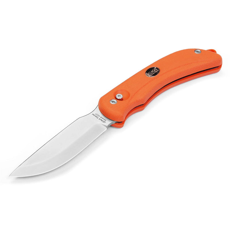 Couteau de pêcheur suédois EKA crochet à éviscérer G3 lame en acier 59 HRC manche Proflex orange