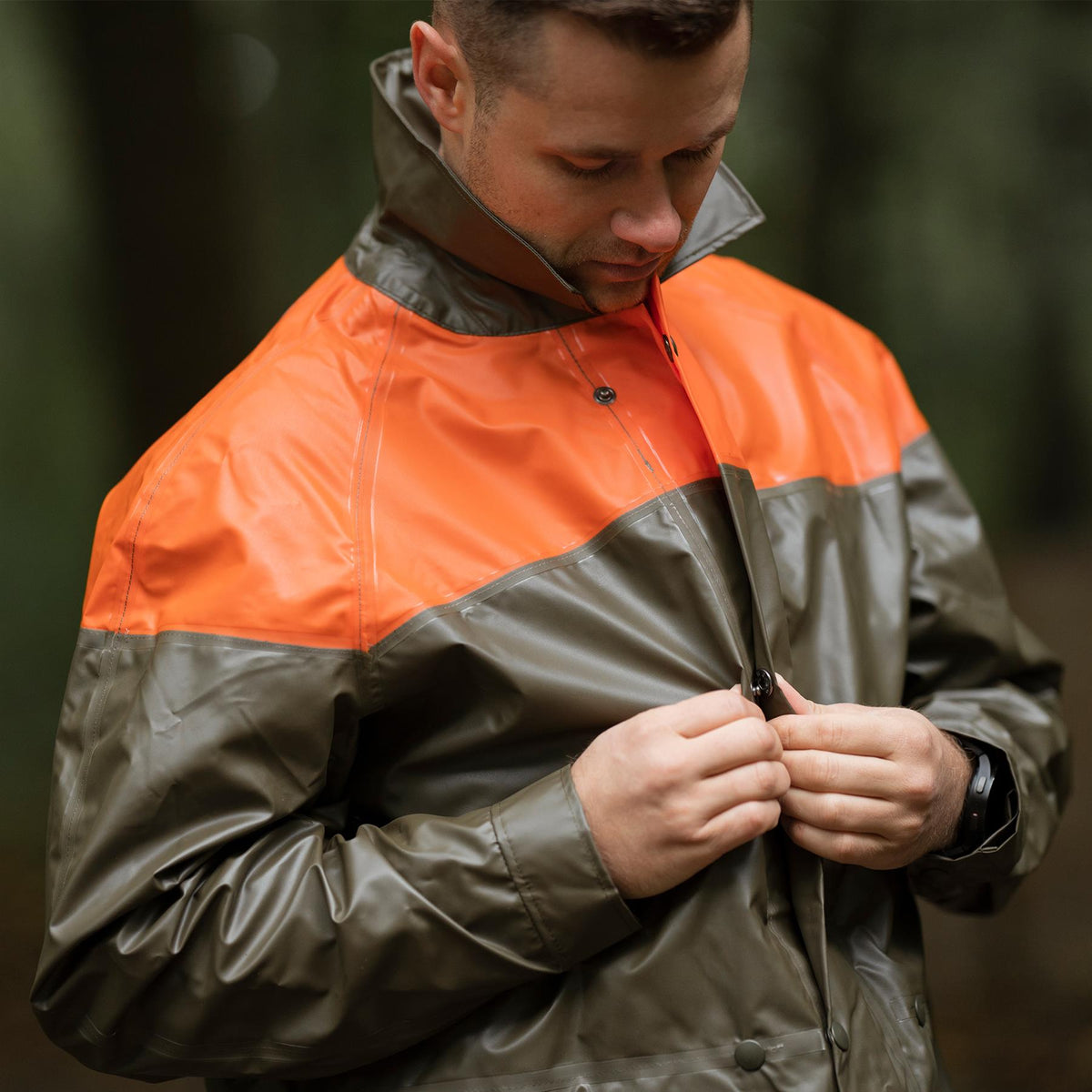 Original Swiss Civil Protection Waterproof Rain Jacket Long Coat Olive