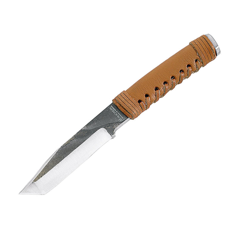 Couteau à lame fixe de marque Boker Survivor en acier inoxydable non revêtu avec manche en cuir