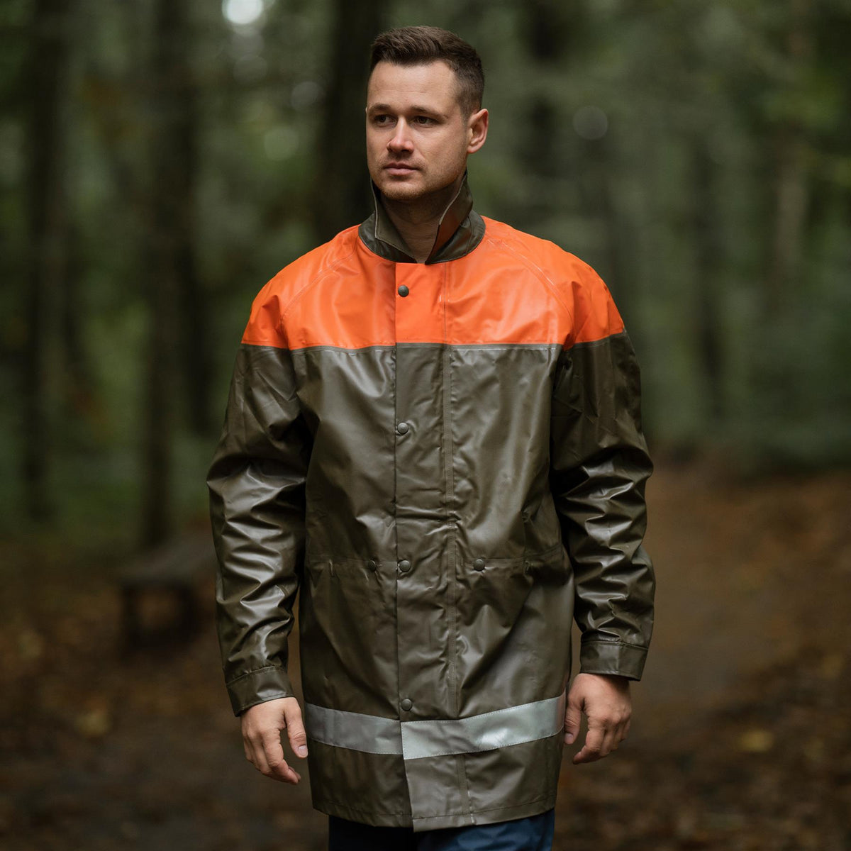 Original Swiss Civil Protection Waterproof Rain Jacket Long Coat Olive