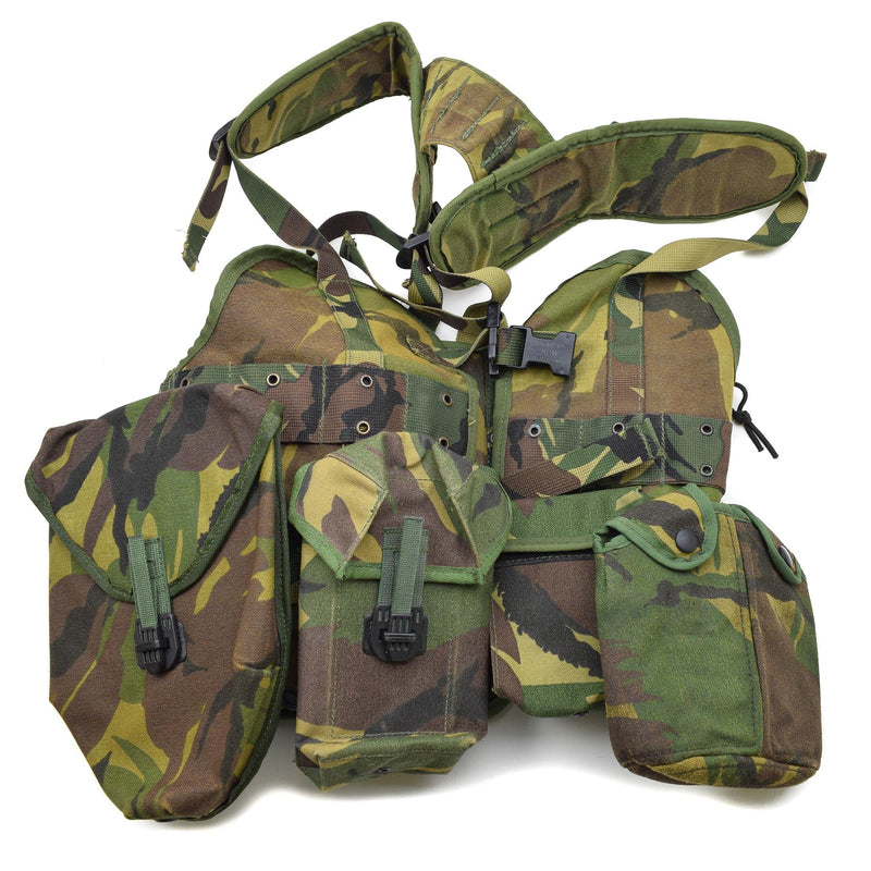 Ensemble de gilet tactique militaire néerlandais original, ancien modèle Woodland, pochettes à clip Alice