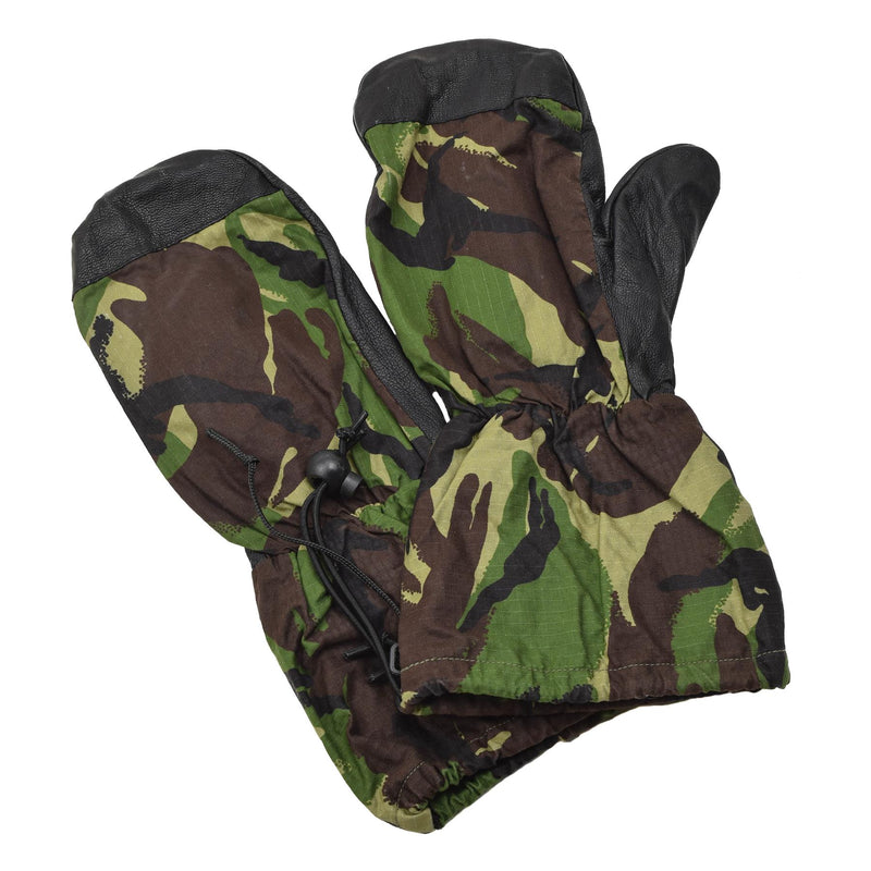 Véritables mitaines militaires britanniques en cuir avec paume en cuir et gants camouflage ripstop DPM