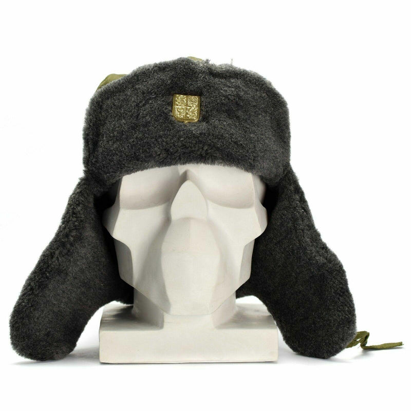 Véritable casquette militaire tchèque, chapeau d'hiver militaire Ushanka, chapeau gris olive avec badge NEUF