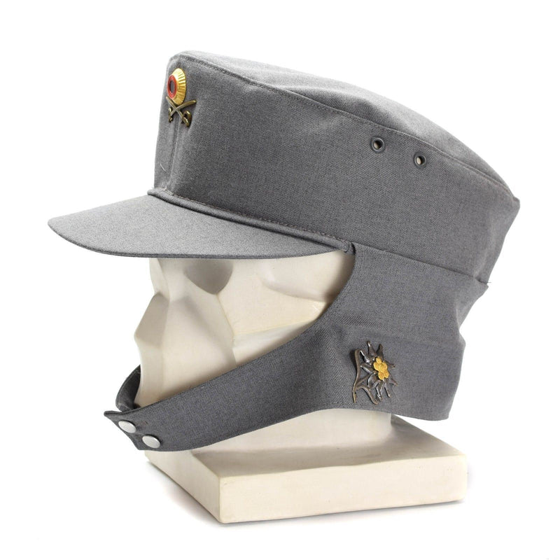 Casquette militaire de montagne originale de l'armée allemande Gebigsjäger grise avec badge à fleurs