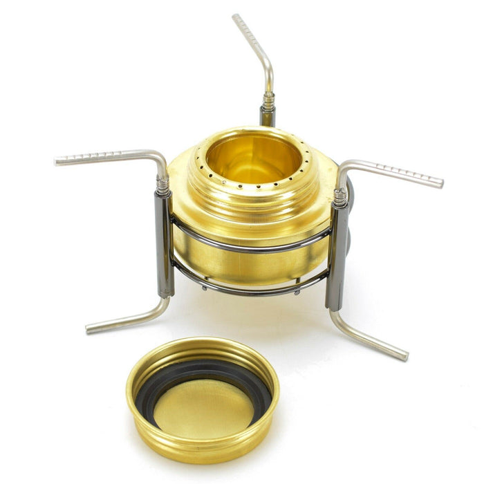 Brûleur à spiritueux couvercle de camping Support de cuisine kit de désordre en laiton réchaud à alcool cuisinière sur trépied - GoMilitar
